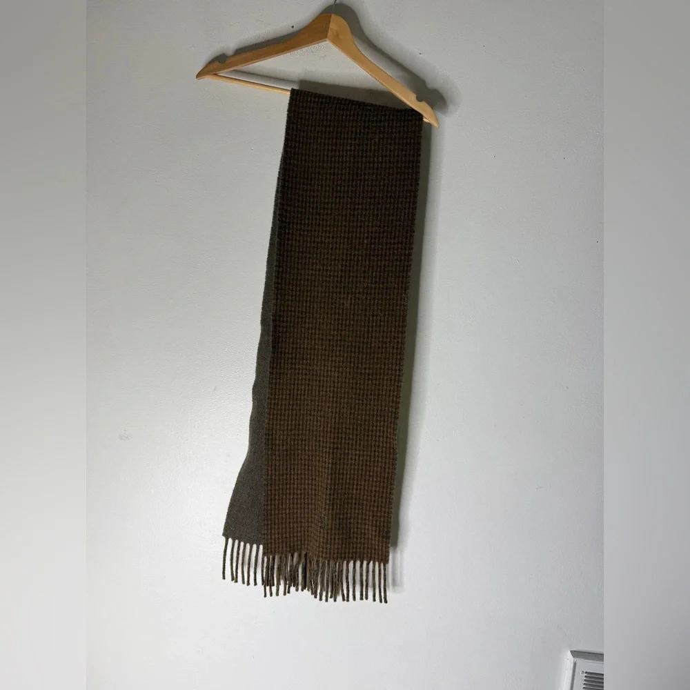 Polo Ralph Lauren Brown Check Wool Rectangle Winter Scarf Made In Italy